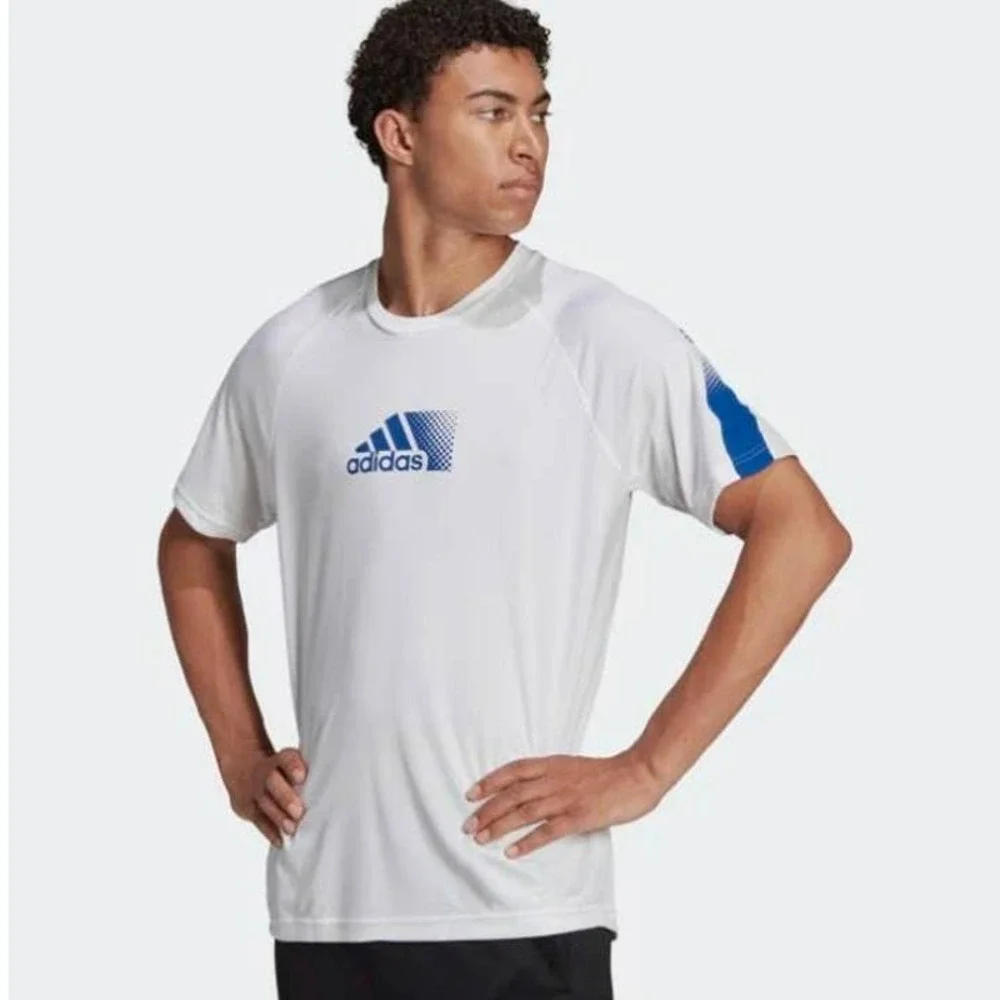 Adidas Aeroready Designed To Move Sport Tee White Royal Blue XL‎ NEW